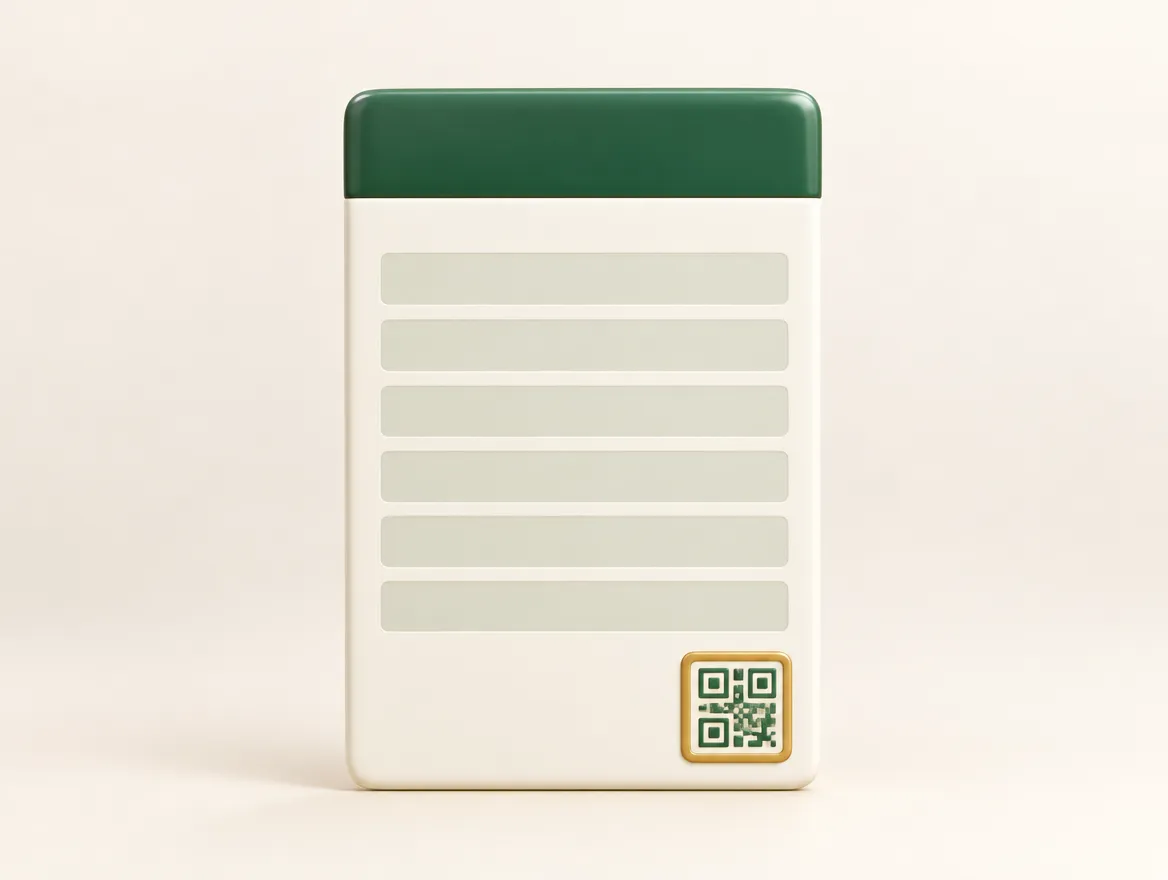 Un documento en blanco con una franja verde arriba, renglones vacíos al centro y un recuadro tipo QR en la esquina inferior derecha